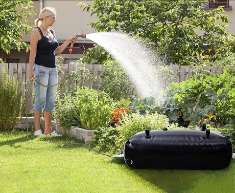 Beefy Foldable Water Tank For Emergency Use 26 Gallon Black PVC Tote With Spigot And Hose Kit in garden irrigation setup