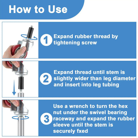 How to use Four Pack Heavy Duty Prep Table Wheels Featuring Silky Smooth Rolling Polyurethane Treads And No Hassle Adjustable Expanding Stem Casters.