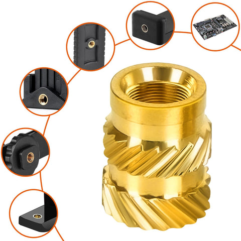 Brass Heat Set M3 Threaded Inserts For 3D Printing, Knurled Female Nuts, M3 Size 5mm By 5mm Metric, Easy Embedding Without Counterbore, Ultra Durable, Reliable Fixes, 100 Pack