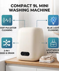Slick Mini Clothes Washer With Built In Spin Basket For Undies And Socks Smart Pulsator Cycle. Compact 9L washing machine in bathroom.