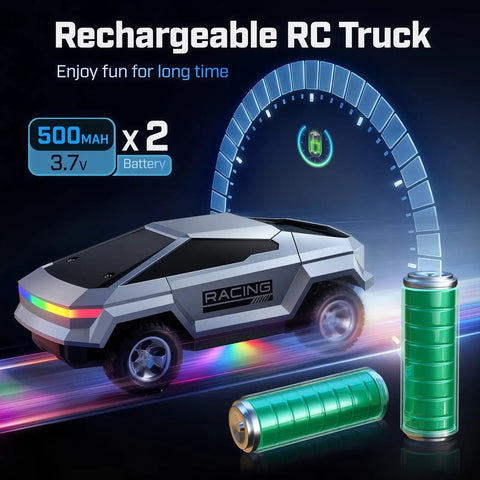 1/24 Scale Remote Control Monster Truck For Kids With Colorful Lights shown with dual rechargeable batteries