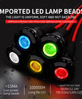 Assorted LED indicator lights with waterproof design and wire leads, highlighting the 12mm Green LED Indicator Light Waterproof Metal Housing Signal Lamp 110V 120V 125V IP67 Dash And Equipment Light 2 Pack for cars and boats.