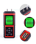 Digital manometer with dual top ports, green backlit display, red and black housing, handheld.
Close-up of dual ports on top of digital manometer with attached tubing.
Close-up of bright green LCD showing measurements on the digital manometer.
Battery compartment open showing AA cells inside red-and-black handheld manometer.