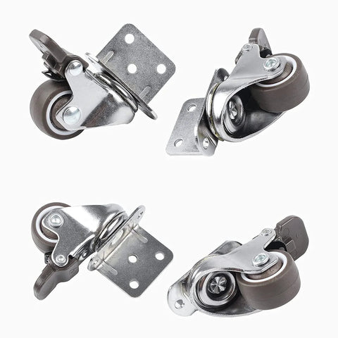 1 Inch Swivel Plate Casters With Brake, L Bracket Side Mount, TPR Rubber Quiet Mute Casters for Furniture Replacement, Set of 4