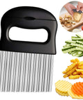 Front view of Suuker 2-in-1 crinkle cutter with stainless steel wavy blades and black handle.