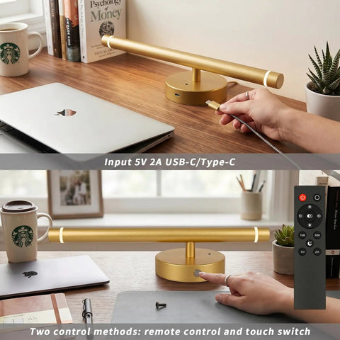IZOKIN Battery Operated Wall Sconce Set of 2 Peel and Stick with Remote on desk with laptop and remote control.
