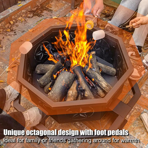 35 Inch Octagonal Outdoor Fire Pit Wood Burning Bonfire For Backyard Patio Camping Garden Gatherings Durable Iron Build