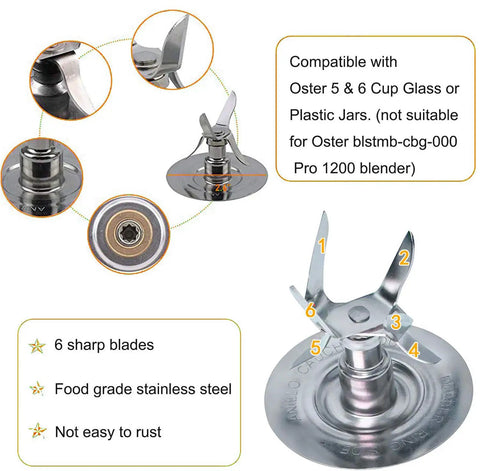 Replacement Glass Blender Jar For 6 Cup Blenders, 1.25 Liter Capacity, 48 Ounce Round Jar With Ice Blade, Bottom Cap Base, 8 Piece Kit, compatible blade