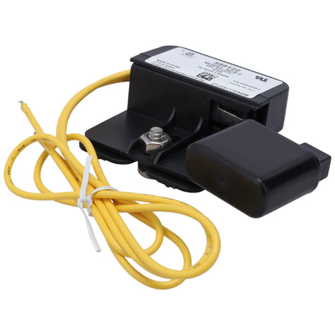 HVAC Condensate Overflow Safety Switch Pan Mount With 18 Inch Leads, 48 VAC DC, 5 Amp, Mounts To Condensate Pan To Stop Overflow When Drain Fails, Reliable Drain Safety Sensor For AC Systems. Black pan-mount switch with yellow leads