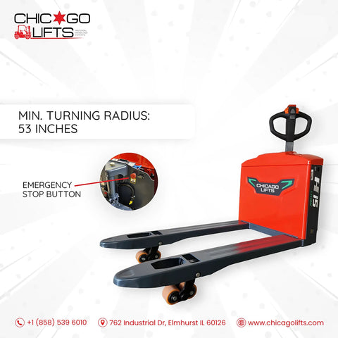 Robust Chicago Lifts Full Electric Pallet Jack 4400 Lb Capacity with 48 Inch By 27 Inch Fork Size for Heavy Duty Warehouse Moving and Logistics.