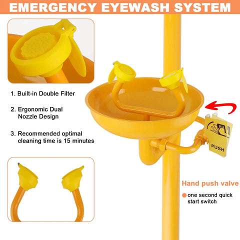 Emergency Eyewash And Shower Station Kit With Dual Nozzle Design, ANSI Z358.1-2014 Certified And OSHA Approved, ergonomic features