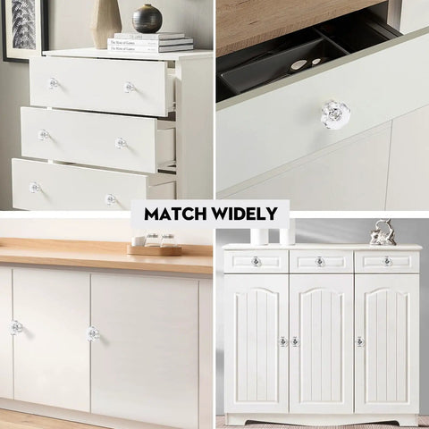 Crystal Glass Dresser Cabinet Knobs 8 Pack Brushed Nickel Octagon Pulls installed on various dressers and cabinets