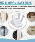 Twenty Piece Set Of White Shelf Support Pins And Replacement Brackets With Self Tapping Screws for wardrobe organizers and adjustable shelving units, shown in use.