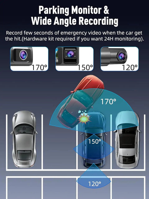 3 Channel 5G WiFi Dash Cam Front Cabin And Rear 4K Plus 1080P Plus 1080P Video With HDR Night Vision G Sensor parking demo