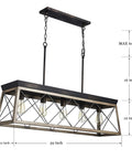 5 Light Wood And Metal Kitchen Island Pendant Chandelier With Rustic Farmhouse Industrial Vibe, Oaky Painted Metal, 39x12x12 in