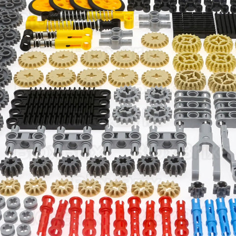 844 Piece Technic Parts Kit With Pins Gears Axles And Differential Engine For MOC Building And Custom Bricks, various parts displayed