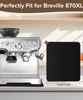 Dual Sided Sliding Mat With Anti Slip Top And Smooth Bottom For 870XL Espresso Machine shown with Breville 870XL and dimensions.