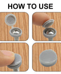 No Brainer Hinged Screw Cover Caps In Small Gray Build demonstrating snap-on installation over screws for concealment.