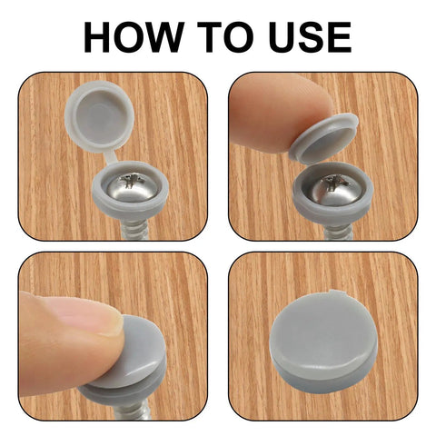No Brainer Hinged Screw Cover Caps In Small Gray Build demonstrating snap-on installation over screws for concealment.