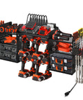 Garage Grade Heavy Duty Wall Mount Power Tool Organizer With Charging Station, 39 Inch Long Steel Tool Rack fully loaded