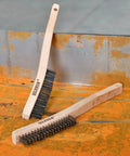 Heavy Duty Wire Brush Set With 14 Inch Beech Wood Handles For Beating Rust And Paint Removal, Carbon Steel Bristles, 2 Pack.