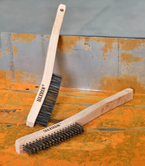 Heavy Duty Wire Brush Set With 14 Inch Beech Wood Handles For Beating Rust And Paint Removal, Carbon Steel Bristles, 2 Pack.