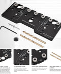 Adjustable Shelf Pin Jig For Cabinets delivers dead on accuracy with heavy duty aluminum alloy construction and drill bits.