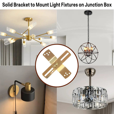 Two Pack 4 Inch Light Fixture Mounting Brackets With 180 Degree Adjustable Crossbar For Standard 4 Inch Electrical Boxes Includes Screws Nuts Ideal For Wall Lights Close To Ceiling Lights And Pendant Fixtures, gold metal bracket