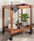 Rock Solid 1.5 Inch Nylon Swivel Casters With Positive Locking Brakes Whisper Quiet 4 Pack Replacement Wheels Hassle Free 0.63 Inch U Bracket Mount For Furniture Cabinets And Shop Gear In Black on a wooden serving cart.