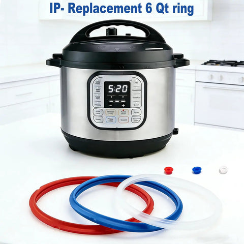 Three Pack 6 Qt Instant Pot Sealing Ring Replacement Kit with Three Float Valve Caps Food Grade Silicone Gasket for 5 and 6 Quart
