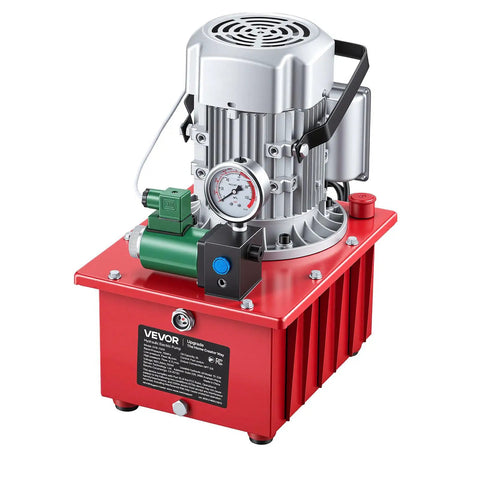 Front view of Electric Hydraulic Pump Power Pack 750W 10000 PSI 120V Single Acting Solenoid Valve With Pedal Switch 2.1 Gal 8L Reservoir