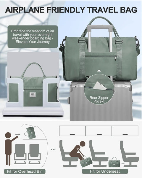 Travel Duffel With Shoes Compartment And Wet Pocket For Women And Men Airport Friendly Carry On Gym Bag on suitcase