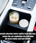 Car cupholder with round white porcelain disc from 40 Pieces Sublimation Ceramic Ornaments Blanks With Holes 2.95 Inch