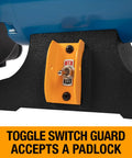 Heavy Duty 8 Inch Bench Grinder With 1/2 Hp Motor Rollin Out 1725 Rpm toggle switch guard with padlock feature.
