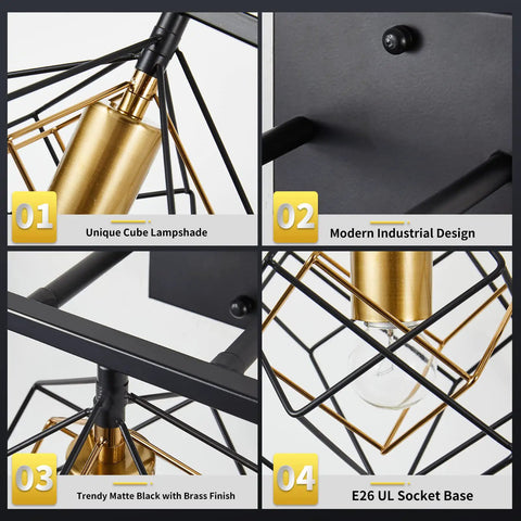 Close-up of Rotatable 3 Cube Shade Vanity Light For Bathroom Over Mirror Mount Dope Matte Black Wall Fixture features