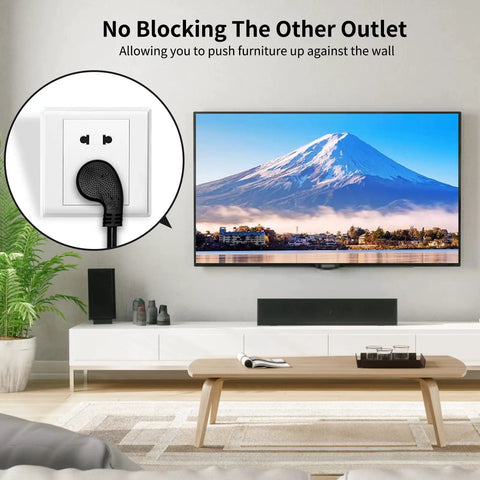 Space Saving Flat Plug Extension Cord One Foot With 90 Degree Grounded Plug Three Prong Short Flat Wall Cable 125V 13A 16 AWG