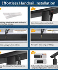 Effortless installation steps for Hella Tough Six Foot Six Inch T304 Stainless Steel Handrail For Stairs with Matte Black Finish.