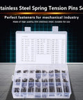 Heavy Duty Hollow Spring Pins Set 280 Pcs Stainless Steel Clamping Sleeves Assortment M1.5 Through M8 With Durable Storage Box