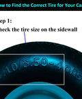 4.10/3.50-4 Solid Tire Replacement with 3/4 and 5/8 Bearing sidewall showing size marking on tire