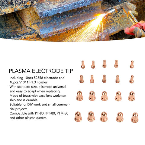 20Pcs Plasma Electrode And Nozzle Kit For PT80 IPT-80 PTM-80 Plasma Cutters Brass Consumables Replacement