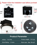 Ultra Quiet Bath Exhaust Fan With Light 110 CFM 1.5 Sones Ventilation dimensions and components diagram