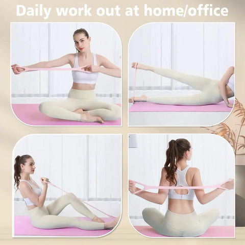Women using Figure 8 Resistance Band With Handles For Arm Back Shoulder Training And Full Body Workouts, 3 Color Set.