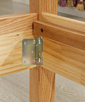 Heavy Duty Universal Bed Rail Brackets For Headboards And Frame Connectors Rustproof Iron Support Rod Clamps mounted on a wooden frame.