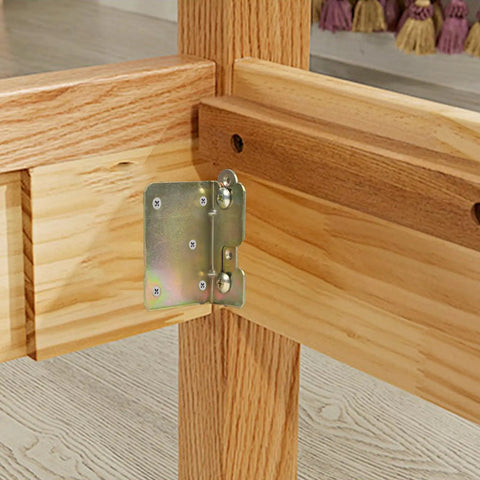 Heavy Duty Universal Bed Rail Brackets For Headboards And Frame Connectors Rustproof Iron Support Rod Clamps mounted on a wooden frame.