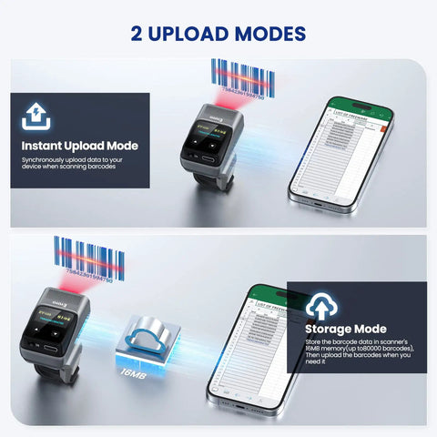 2D Bluetooth Ring Barcode Scanner With Screen For Left Or Right Hand Wearable QR Code Reader scanning barcode with smartphone
