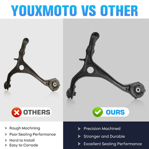 Comparison of Acura TL Front Lower Control Arms With Ball Joints, highlighting precision machining and durability benefits.