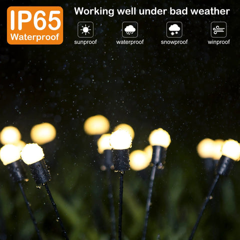 Stunning 8 Pack Outdoor Solar Swaying Lights That Dance Like Fireflies In The Breeze Waterproof Garden Lights at night in rain.