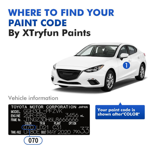 Diagram showing paint code location on a Toyota car for Lunar Rock Touch Up Paint Kit For Toyota Cars Quick And Easy Scratch Repair Set With Automotive Paints For RAV4 Tacoma Sequoia Tundra 4Runner DIY Fix That Stops Rust And Keeps Your Ride Looking Fresh.