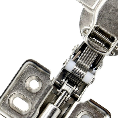 Close-up of Beefy Heavy Duty Rustproof Iron Hydraulic Door Hinge With Iron Core Damper Buffer for cabinets and cupboards.