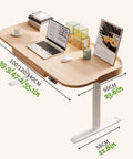 Rock Solid Electric Sit Stand Desk With Memory Height Presets And Cargo Pullout Bin Using Buttery Smooth Lift Motor Plus Leather Guard Edge For Zero Sweat Home Office Setup At 55 Inches Wide with laptop and decor.